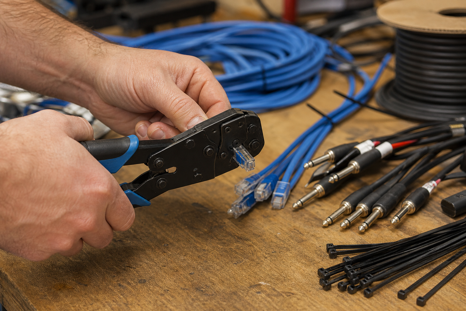 Assemblage sur mesure d'un câblage informatique avec connecteurs