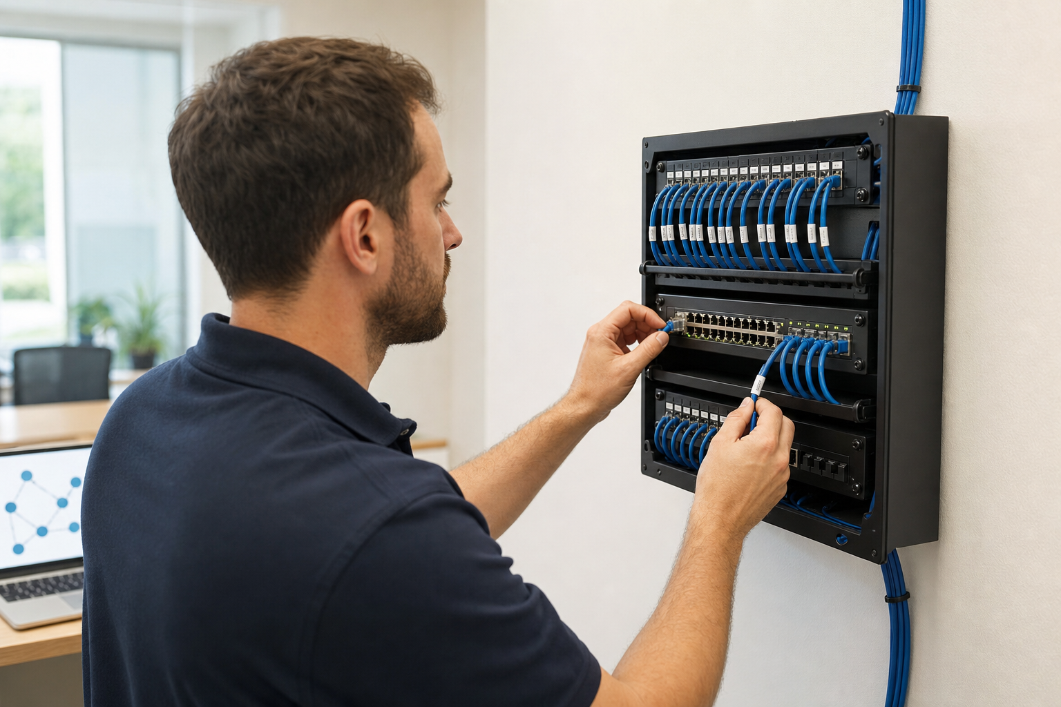 Installation et brassage de câbles réseau Ethernet