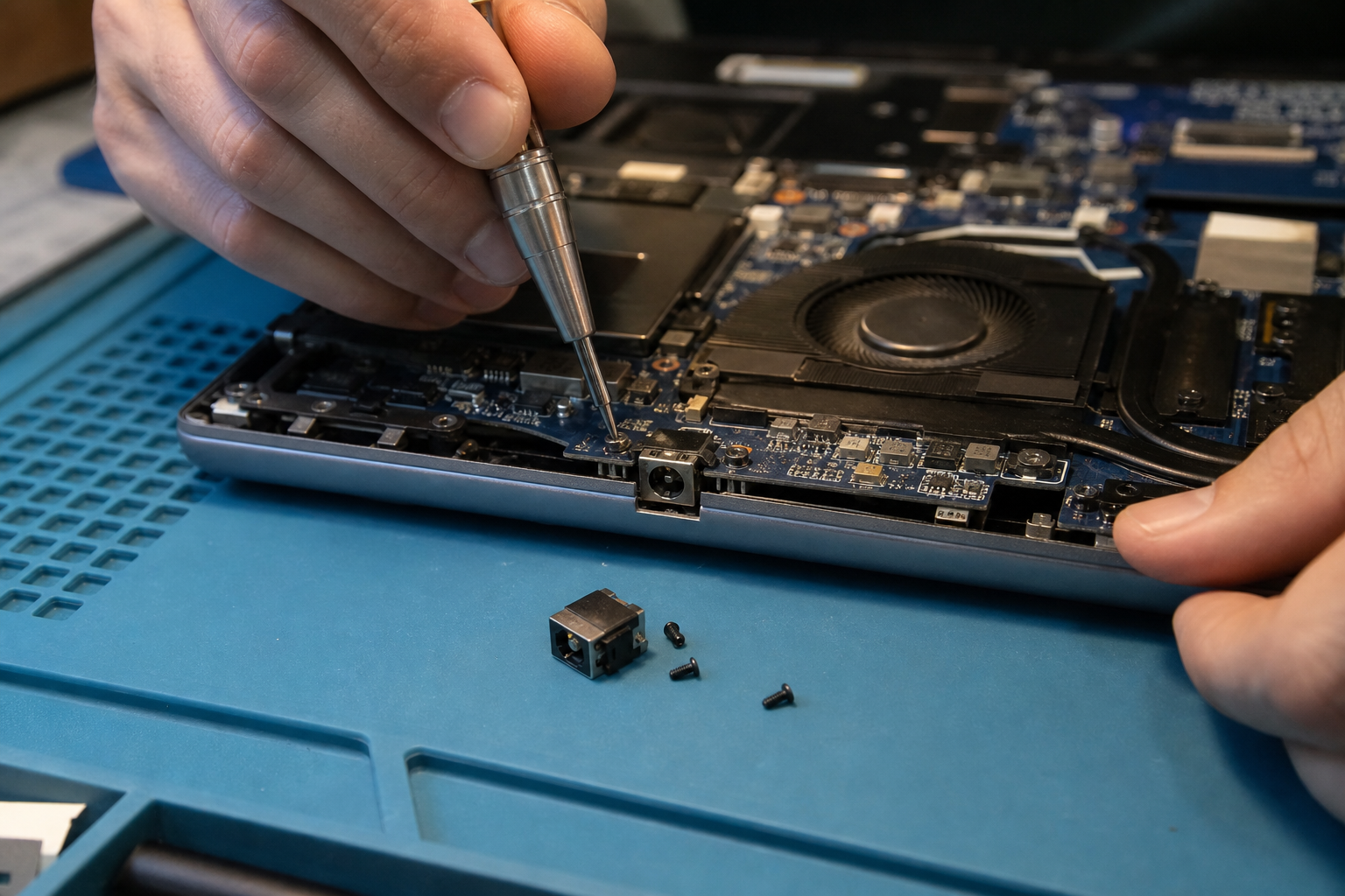 Remplacement d'un connecteur d'alimentation sur un ordinateur